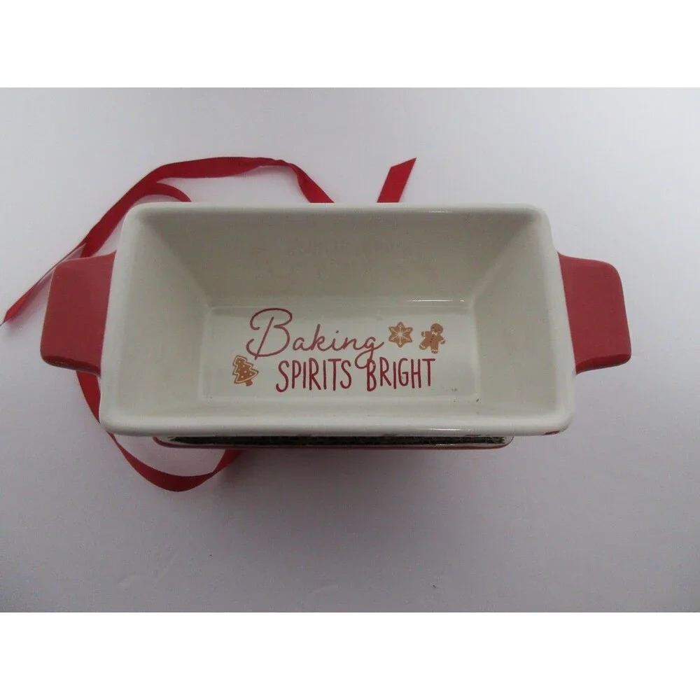Holiday Time Mini Loaf Pans Double Set of 2 100% Stoneware NEW